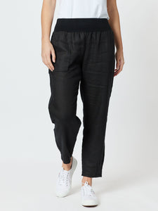 Jersey Waist Linen Pant - Black