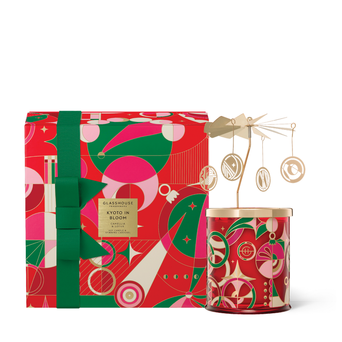 Kyoto In Bloom - Camellia & Lotus - 380g Candle with Spinning Carousel Gift Set