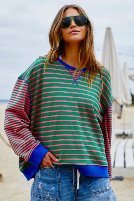 Retro Stripe Sweat Green/Pink