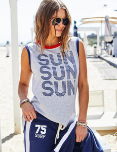 Sun Summer Tank - Grey Marle/ Navy