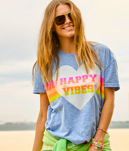 Happy Vibes Vintage Tee  - Blue