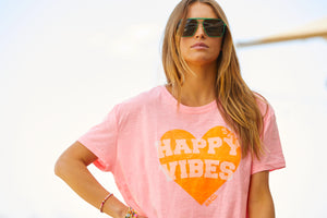 Happy Vibes Vintage Tee  - Pink