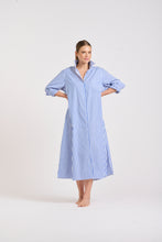 Load image into Gallery viewer, The Luna Long Shirt Dress -Blue/White Stripe