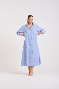 The Luna Long Shirt Dress -Blue/White Stripe