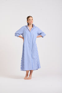 The Luna Long Shirt Dress -Blue/White Stripe