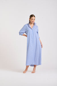 The Luna Long Shirt Dress -Blue/White Stripe