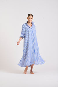 The Luna Long Shirt Dress -Blue/White Stripe