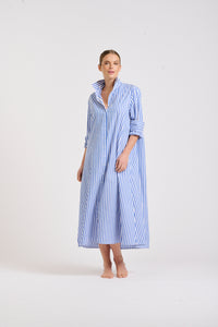 The Luna Long Shirt Dress -Blue/White Stripe