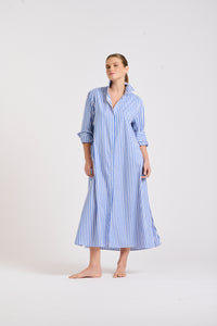 The Luna Long Shirt Dress -Blue/White Stripe