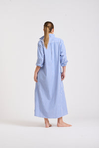 The Luna Long Shirt Dress -Blue/White Stripe