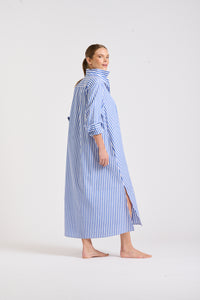 The Luna Long Shirt Dress -Blue/White Stripe