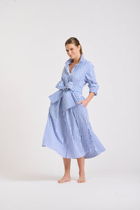 The Luna Long Shirt Dress -Blue/White Stripe