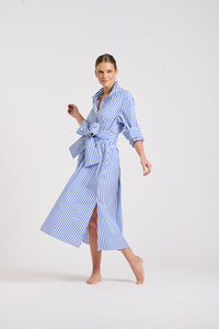 The Luna Long Shirt Dress -Blue/White Stripe