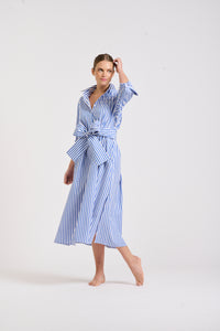 The Luna Long Shirt Dress -Blue/White Stripe