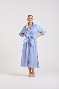 The Luna Long Shirt Dress -Blue/White Stripe