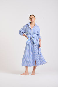 The Luna Long Shirt Dress -Blue/White Stripe