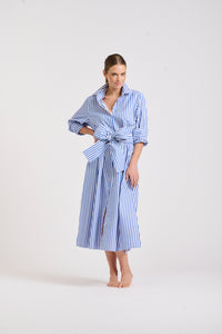 The Luna Long Shirt Dress -Blue/White Stripe