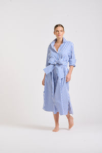 The Luna Long Shirt Dress -Blue/White Stripe