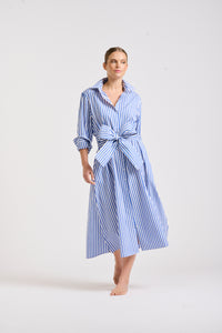 The Luna Long Shirt Dress -Blue/White Stripe