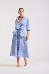 The Luna Long Shirt Dress -Blue/White Stripe