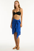 Load image into Gallery viewer, Sunset Frayed Sarong Blue