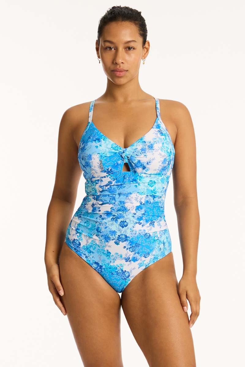 Daisyfield Tie Front DD/E One Piece - Blue