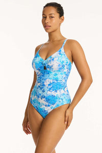 Daisyfield Tie Front DD/E One Piece - Blue