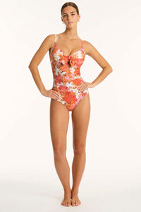 Daisyfield Tie Front DD/E One Piece - Coral