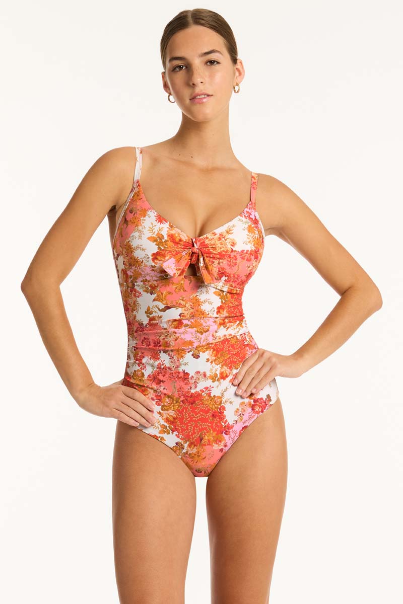 Daisyfield Tie Front DD/E One Piece - Coral