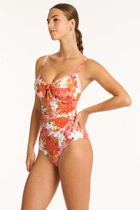 Daisyfield Tie Front DD/E One Piece - Coral