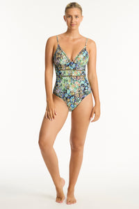 Wildflower Spliced Tri One Piece Sea