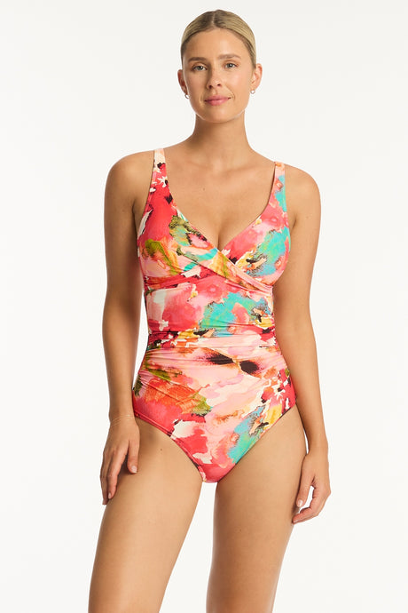 Cascade Cross Front Multifit One Piece - Coral