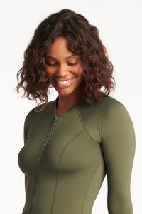 Long Sleeve Rash Vest - Full Zipper - Khaki