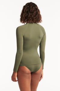 Long Sleeve Rash Vest - Full Zipper - Khaki