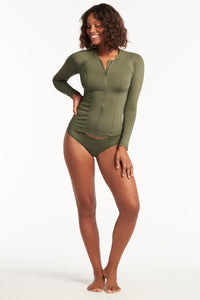 Long Sleeve Rash Vest - Full Zipper - Khaki