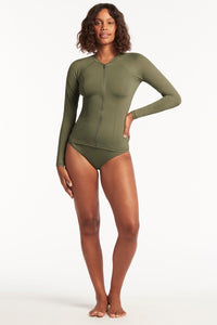 Long Sleeve Rash Vest - Full Zipper - Khaki