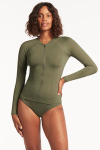 Long Sleeve Rash Vest - Full Zipper - Khaki