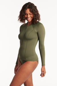 Long Sleeve Rash Vest - Full Zipper - Khaki