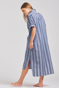 The Annie Short Sleeve Shirtdress - Denim Blue Stripe