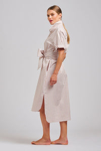 The Annie Short Sleeve Shirt Dress - Stone/White