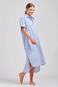 The Annie Short Sleeve Shirt Dress -Pale Blue Stripe