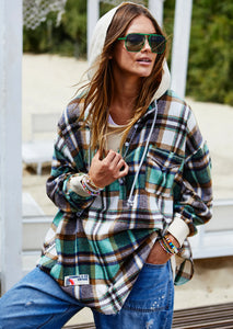 Vintage Flannel Check Hooded Sweat - Natural/Green