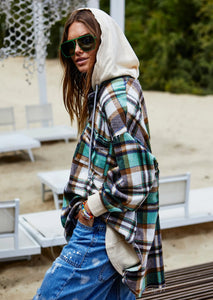 Vintage Flannel Check Hooded Sweat - Natural/Green