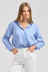 The Elodie Girlfriend Shirt - Blue Pink Stripe