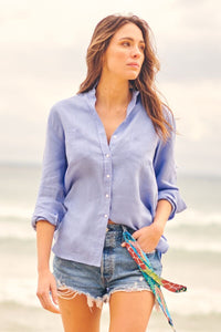 The Girlfriend Linen Shirt - Cornflower