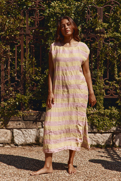 Positano Dress Maxi Lemon/Rosa Stripe