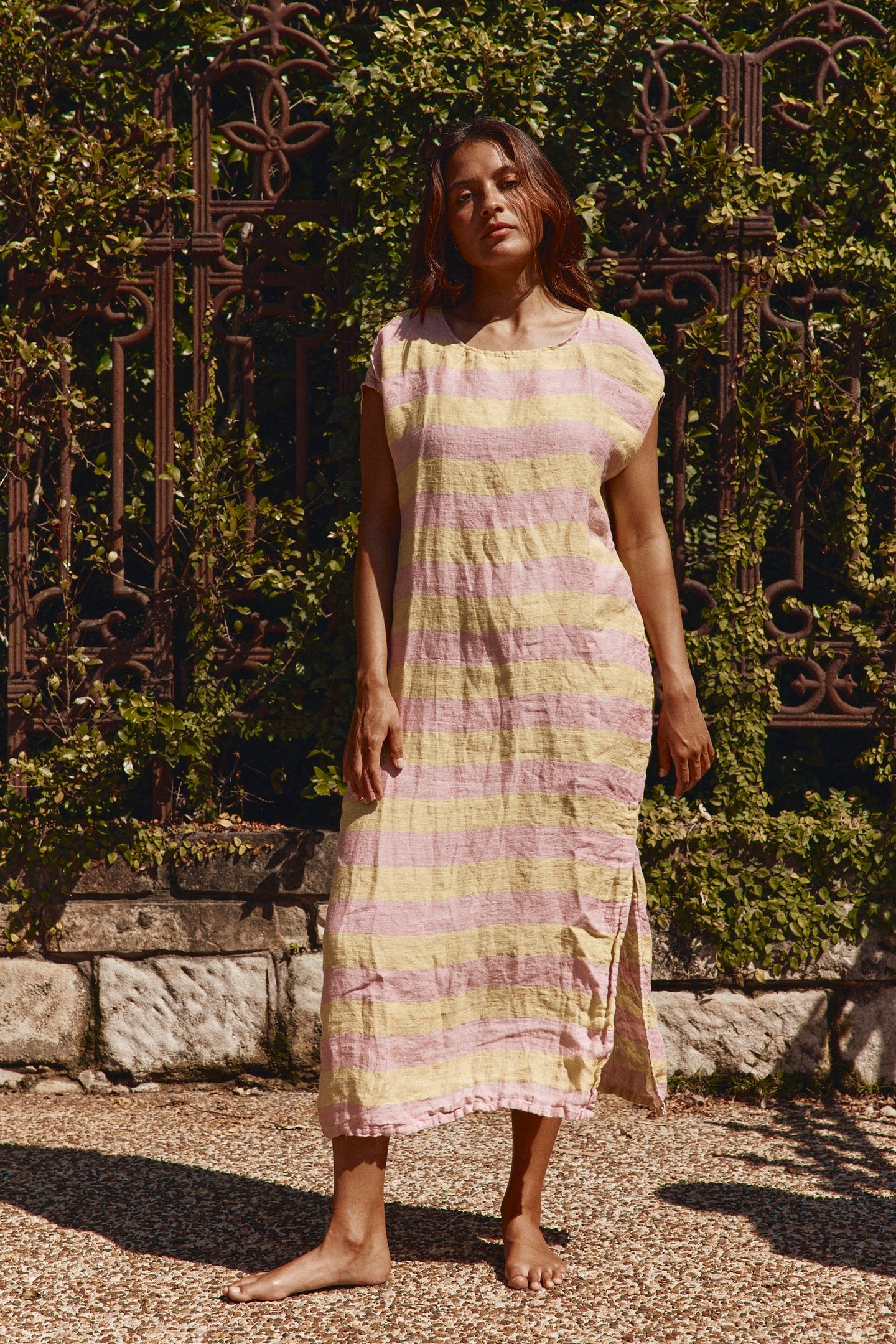 Positano Dress Maxi Lemon/Rosa Stripe