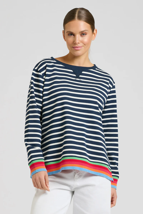 Zipside Classic Cotton Sweatshirt - French Navy Stripe/ Rainbow