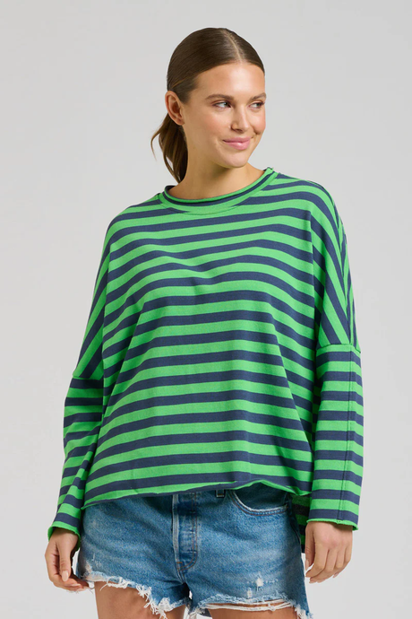 Raw Summer Sweatshirt - Navy/Green Stripe