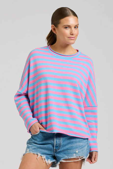 Raw Summer Sweatshirt - Pink/Mid Blue Stripe